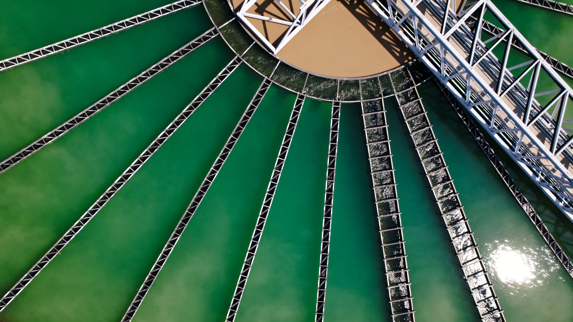 Close up top view or Aerial view of Water Treatment tank, Water Treatment production for Purify Water, drinking water production, and distribution